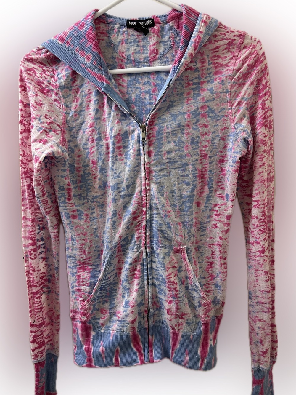 Pink and Blue Tie-Dye Zipper Hoodie
